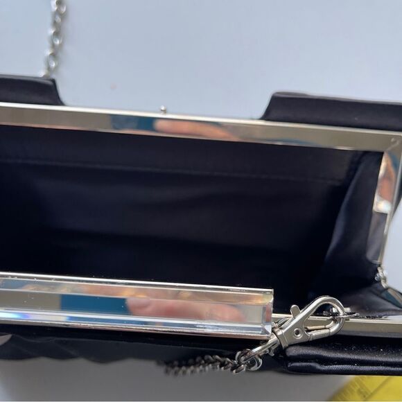 Kate Landry Black Satin Convertible‎ Clutch With Gem Closure - Picture 7 of 10